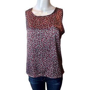 Notations Women Summer Blouse Top Multi Print Round Neck Sleeveless Red White S